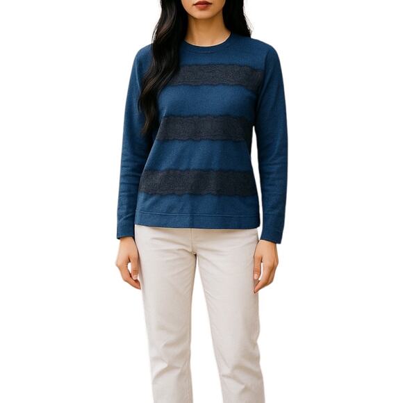 J. Crew Merino Wool Lace Pullover Sweater Crew Neck Blue Size XS - Picture 1 of 7